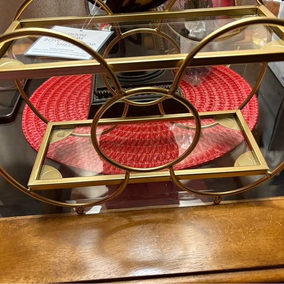 Gold Metal and Glass 2 tier shelves weight limit 3 lbs. each. Great for makeup. - Picture 1 of 4
